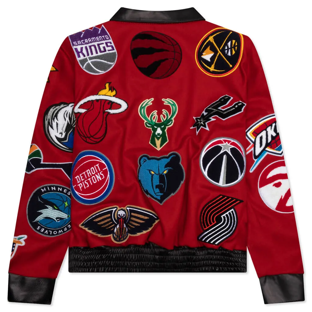 NBA Collage Wool & Leather Jacket - Red