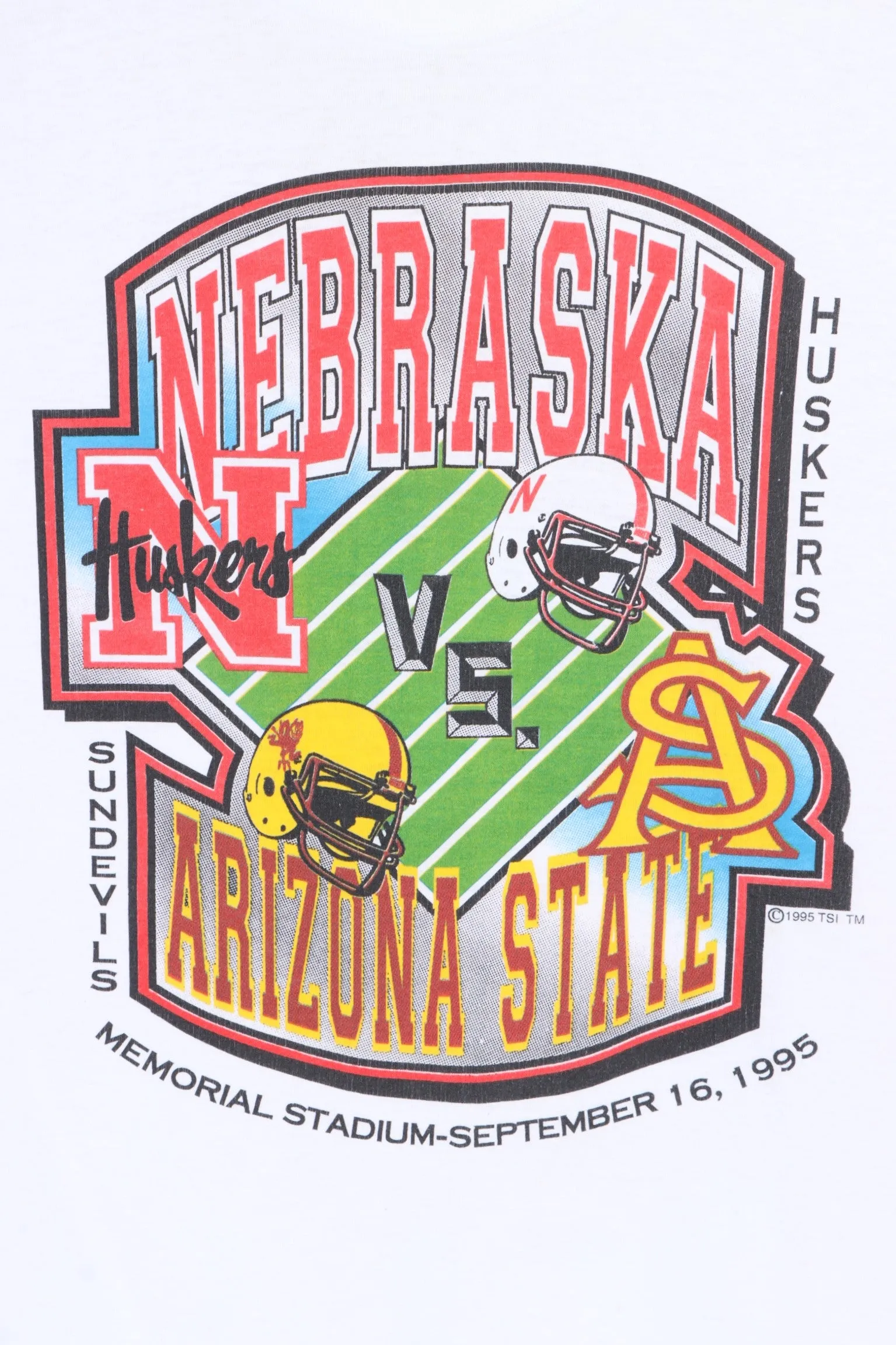 Nebraska Huskers v Arizona Sun Devils 1995 Single Stitch Tee USA Made (XL)