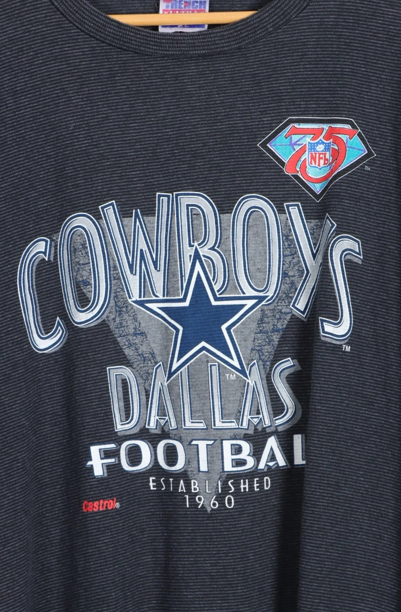 NFL 1994 Dallas Cowboys Big Logo Stripe T-Shirt USA Made (L)