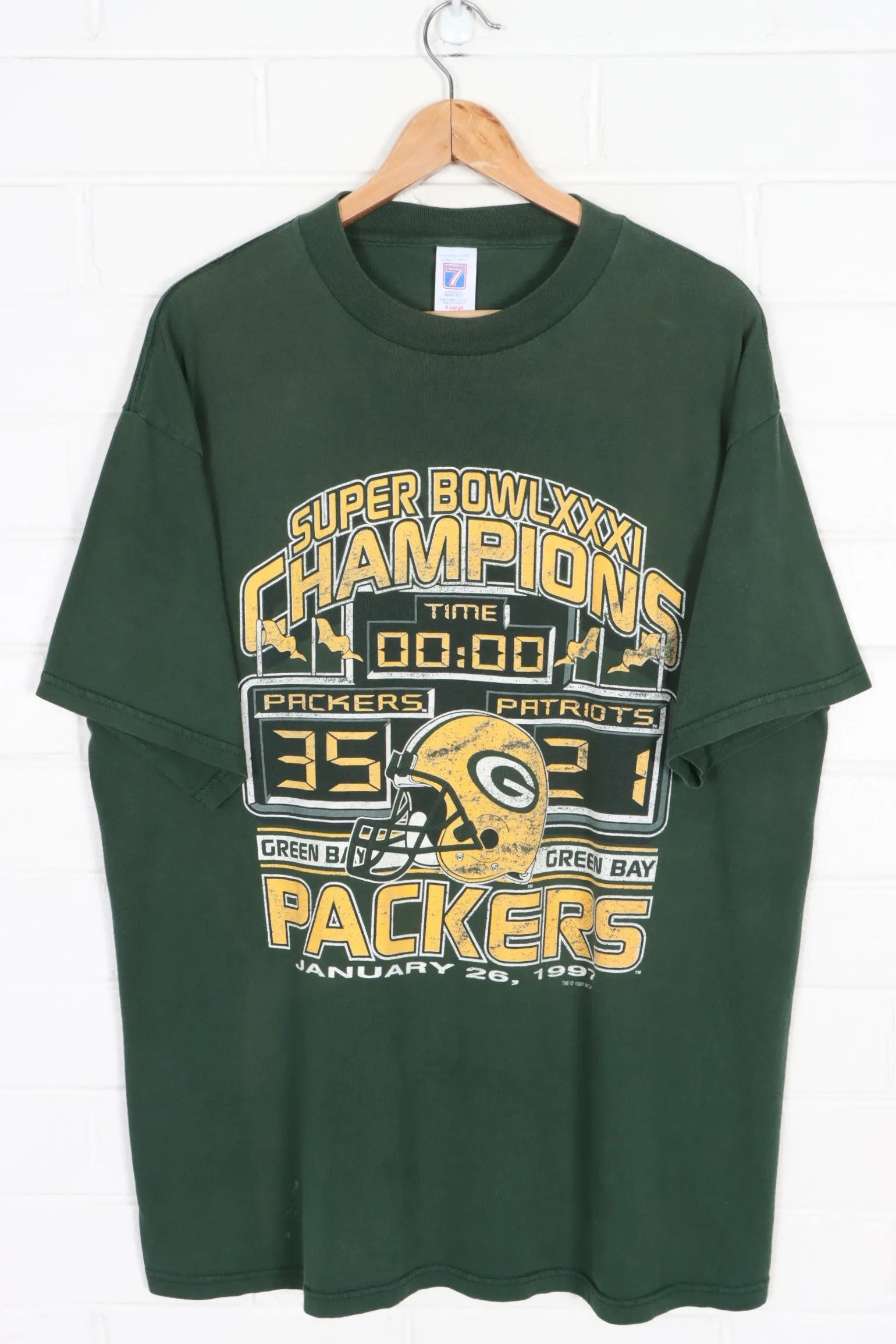 NFL Green Bay Packers 1997 XXXI Super Bowl Champions LOGO 7 T-Shirt (XL)