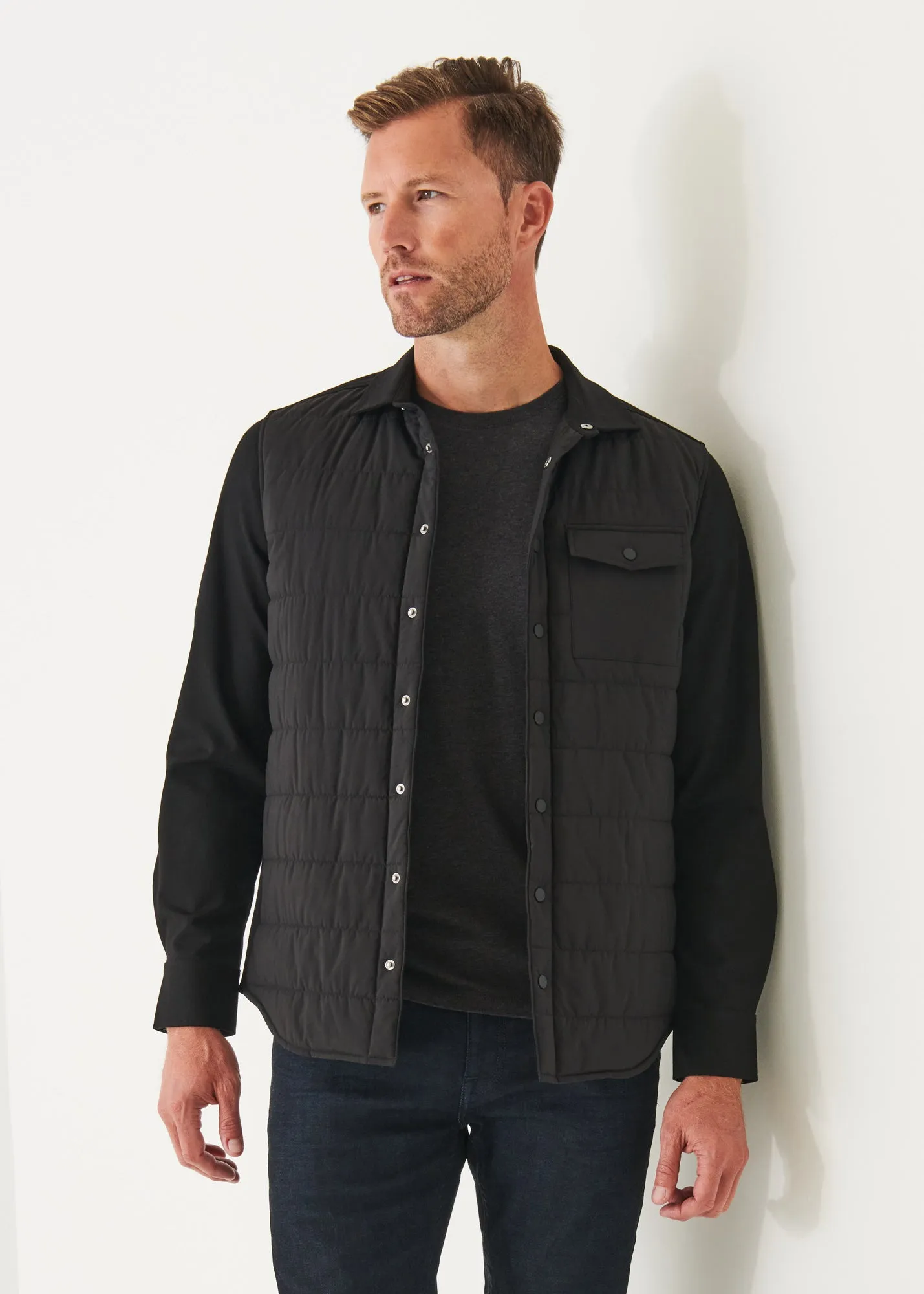 NYLON QUILTED MIX MEDIA SHIRT JACKET