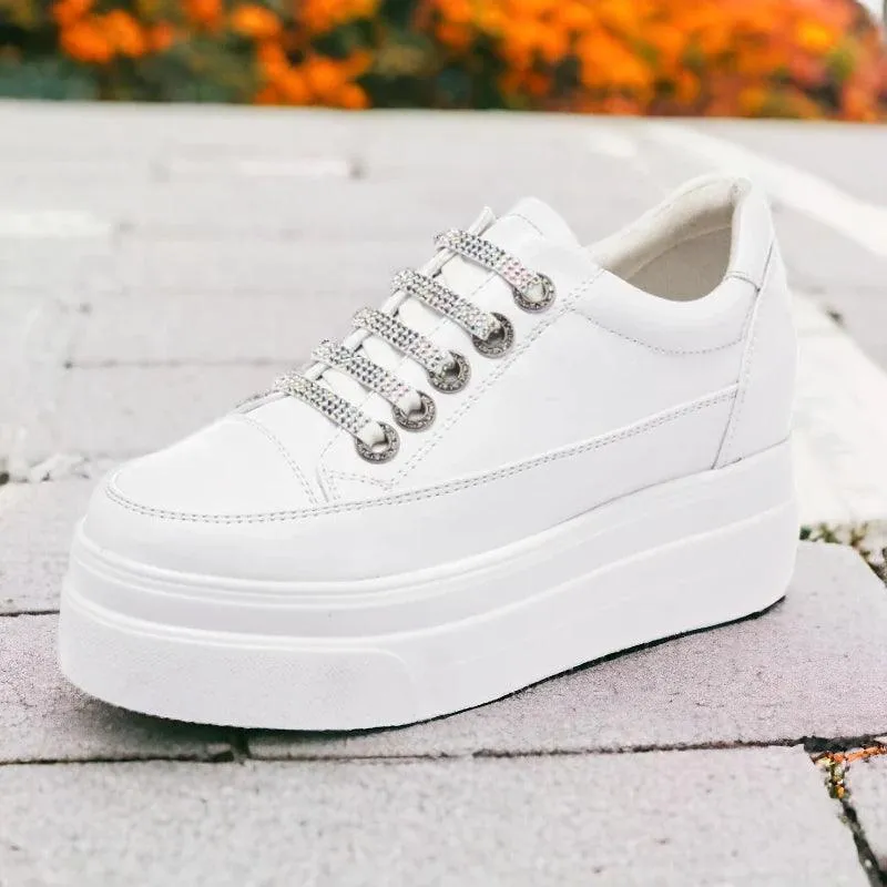 P21 Women's Casual Shoes - Leather Vulcanized Platform Sneakers