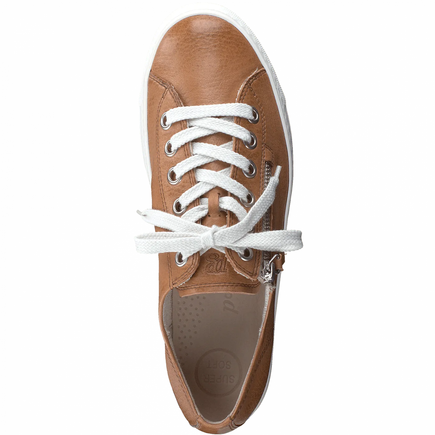 PAUL GREEN 5206  Tan leather trainer with zip detail