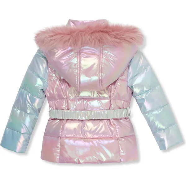 Peek Kids Color-Block Metallic High Collar Zip-Up Puffer Jacket, Multicolors