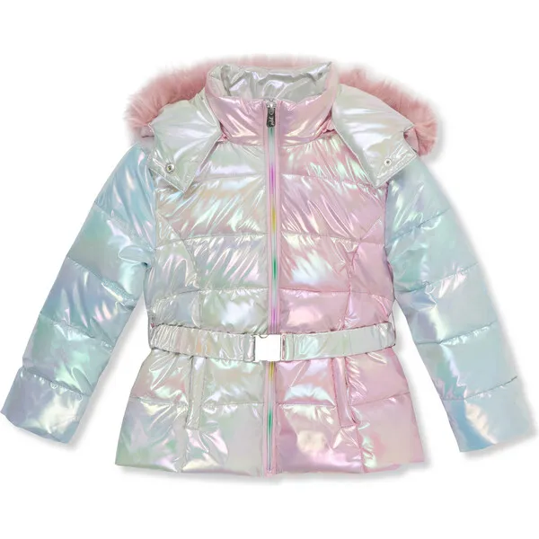 Peek Kids Color-Block Metallic High Collar Zip-Up Puffer Jacket, Multicolors