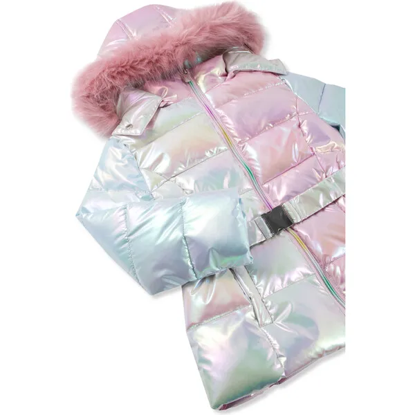 Peek Kids Color-Block Metallic High Collar Zip-Up Puffer Jacket, Multicolors