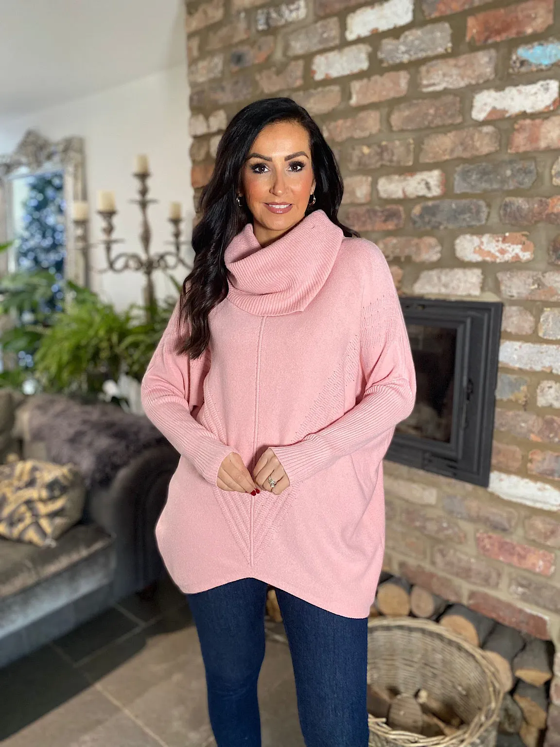 Pink Cowl Neck Batwing Knit Heidi