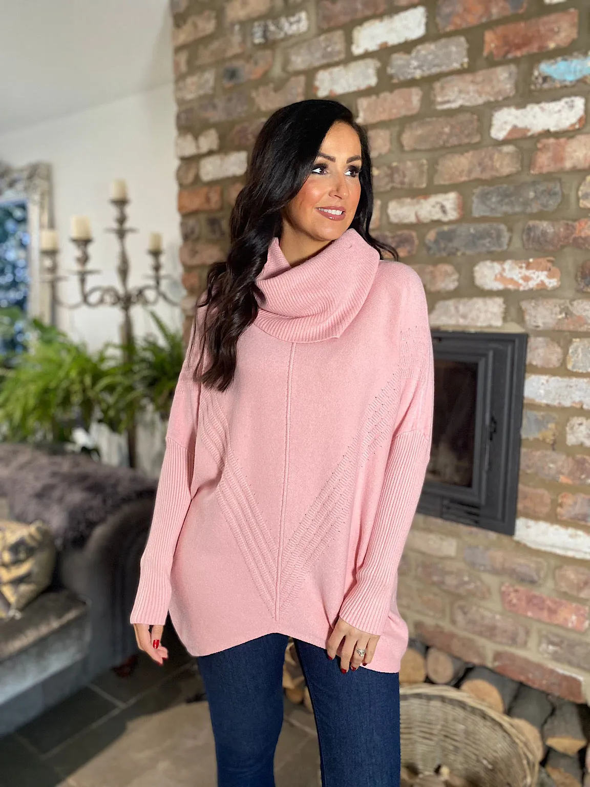 Pink Cowl Neck Batwing Knit Heidi