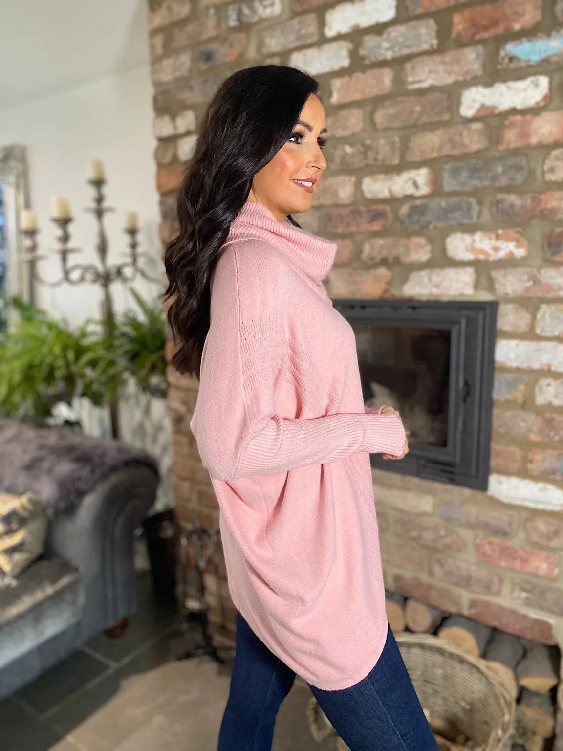 Pink Cowl Neck Batwing Knit Heidi