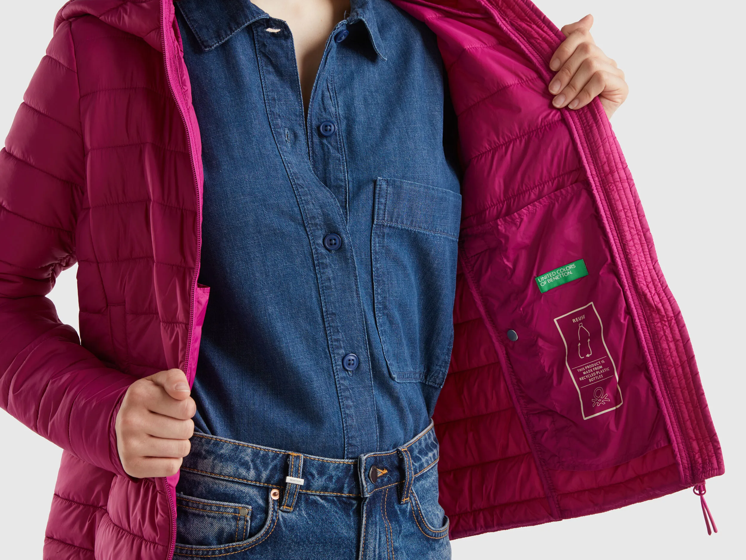 Puffer jacket with recycled wadding - Cyclamen | Benetton