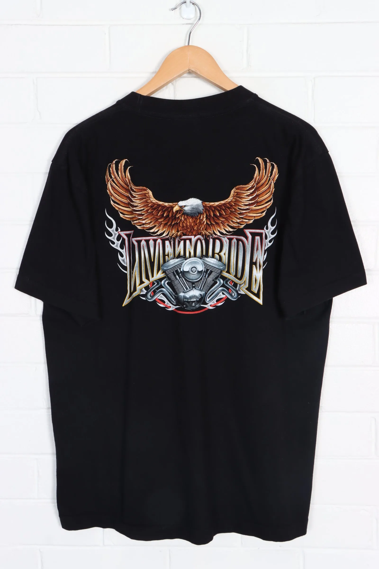 ROCK EAGLE Live To Ride Motorcycle & Eagle Front Back Single Stitch Tee (XL)