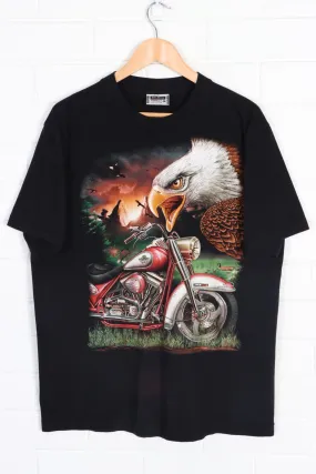 ROCK EAGLE Live To Ride Motorcycle & Eagle Front Back Single Stitch Tee (XL)