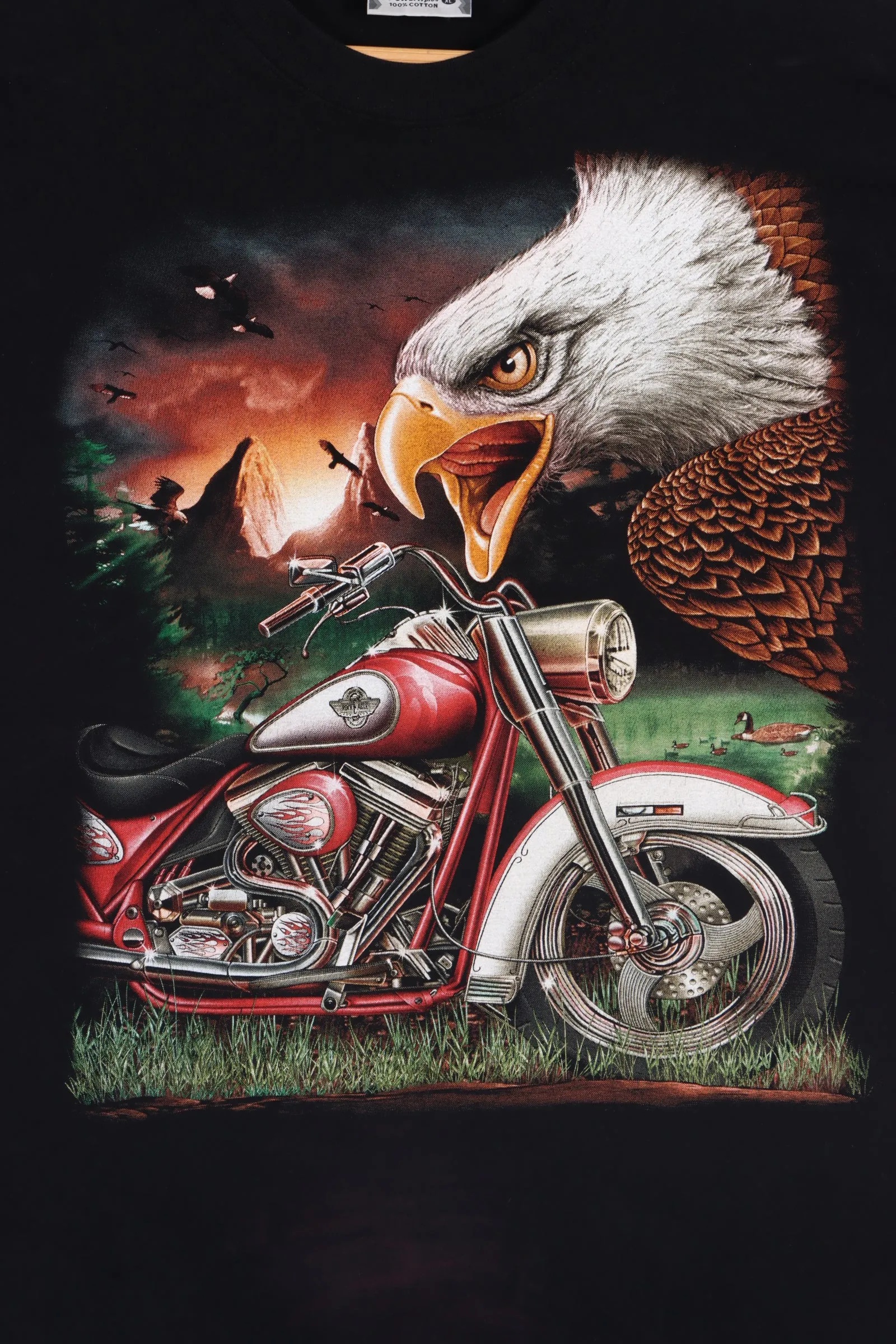 ROCK EAGLE Live To Ride Motorcycle & Eagle Front Back Single Stitch Tee (XL)