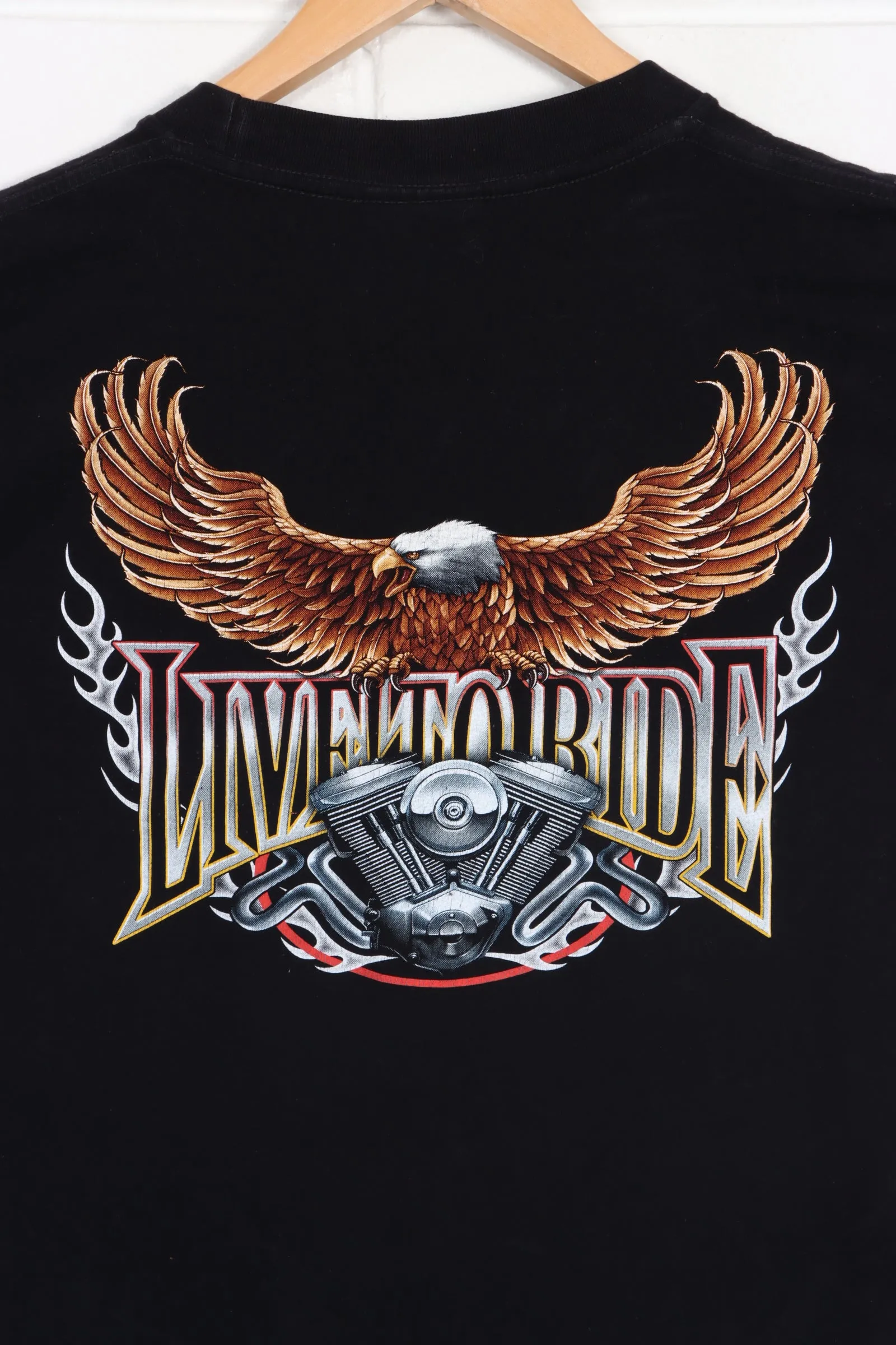 ROCK EAGLE Live To Ride Motorcycle & Eagle Front Back Single Stitch Tee (XL)