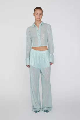 Rotate - Sequins Low Waist Pants - Wan Blue