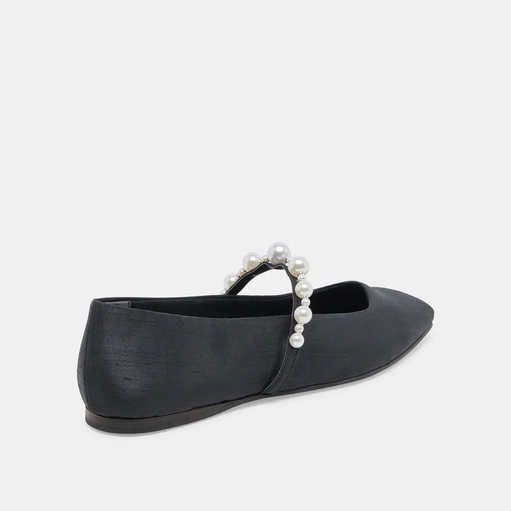 ROXANA PEARL BALLET FLATS ONYX SATIN– Dolce Vita 6895078768706