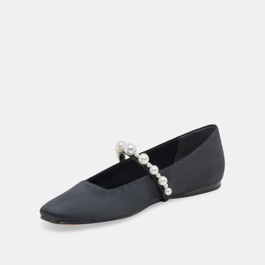 ROXANA PEARL BALLET FLATS ONYX SATIN– Dolce Vita 6895078768706