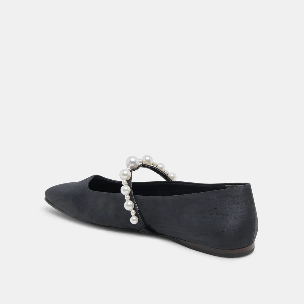 ROXANA PEARL BALLET FLATS ONYX SATIN– Dolce Vita 6895078768706