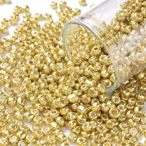 Seed Beads, Glass, Opaque, Metallic Gold, #8, Round, 3mm