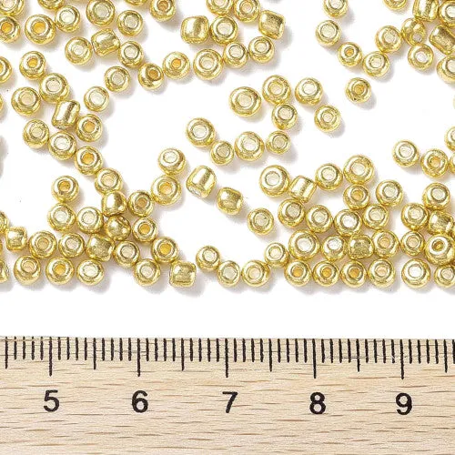 Seed Beads, Glass, Opaque, Metallic Gold, #8, Round, 3mm