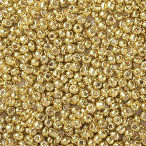 Seed Beads, Glass, Opaque, Metallic Gold, #8, Round, 3mm