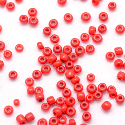 Seed Beads, Glass, Opaque, Red, #6, Round, 4mm