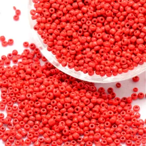 Seed Beads, Glass, Opaque, Red, #6, Round, 4mm