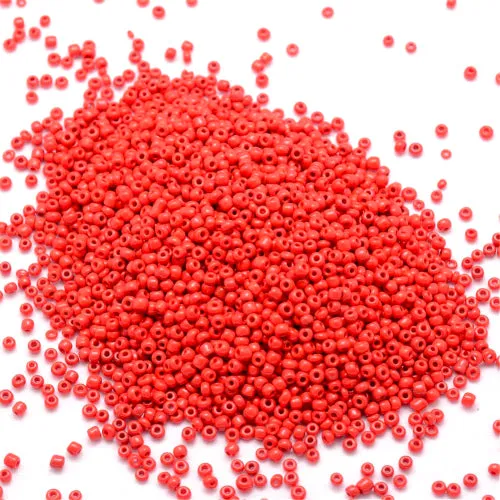 Seed Beads, Glass, Opaque, Red, #6, Round, 4mm