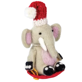 Sledding Elephant Wool Ornament