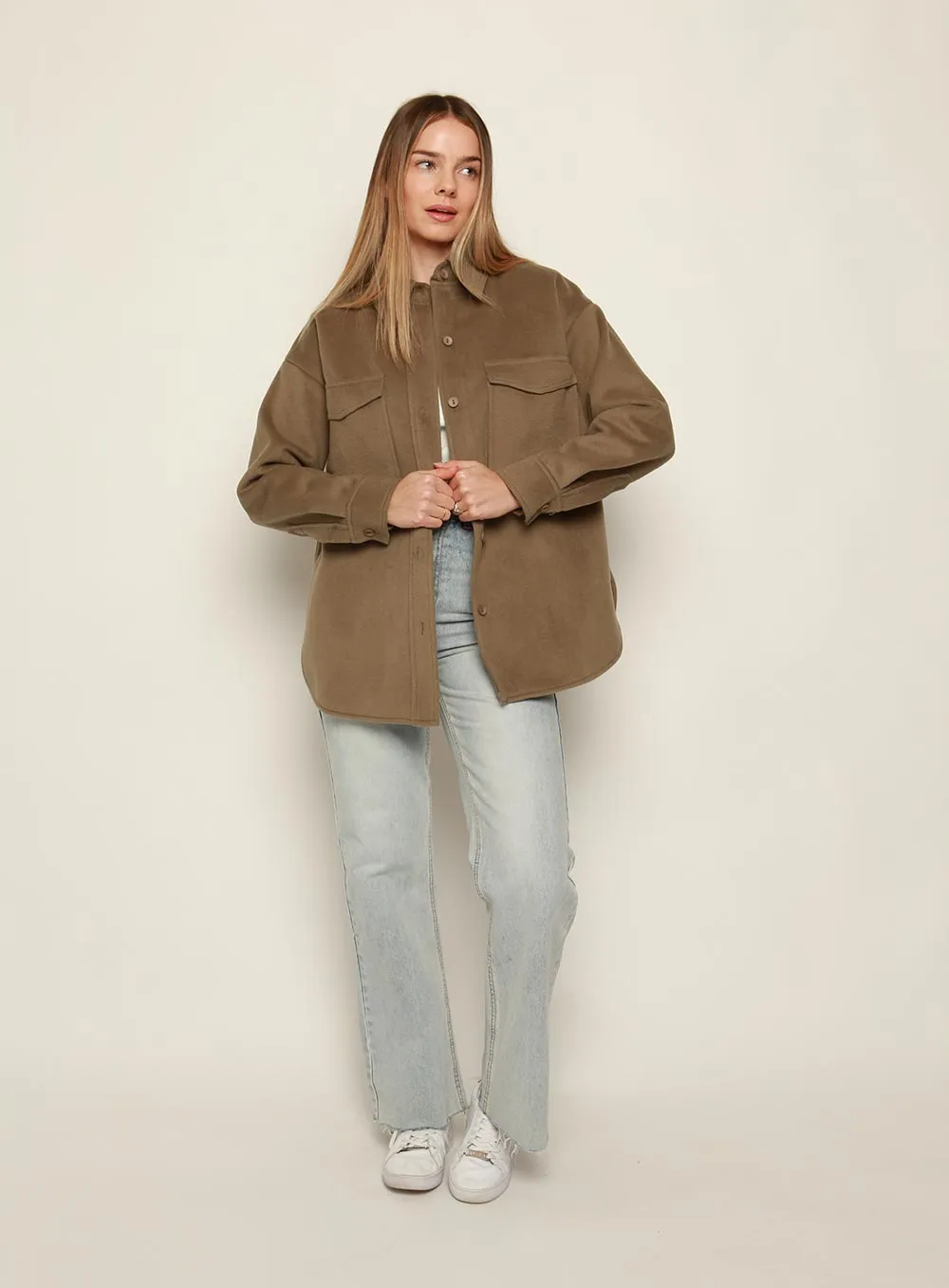 Tess Oversize Long Sleeve Jacket-OLIVE