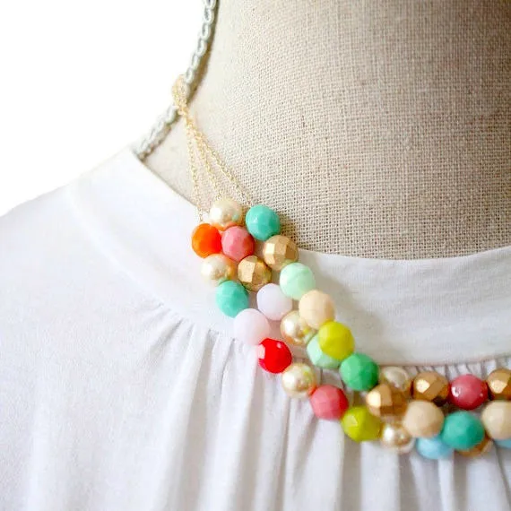 Three Strand Beaded Statement Necklace