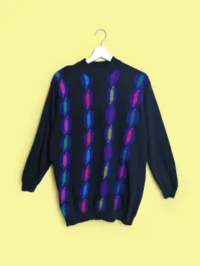 UNITED COLORS of BENETTON  Retro Pattern Unisex Wool Sweater - size M-L / 46