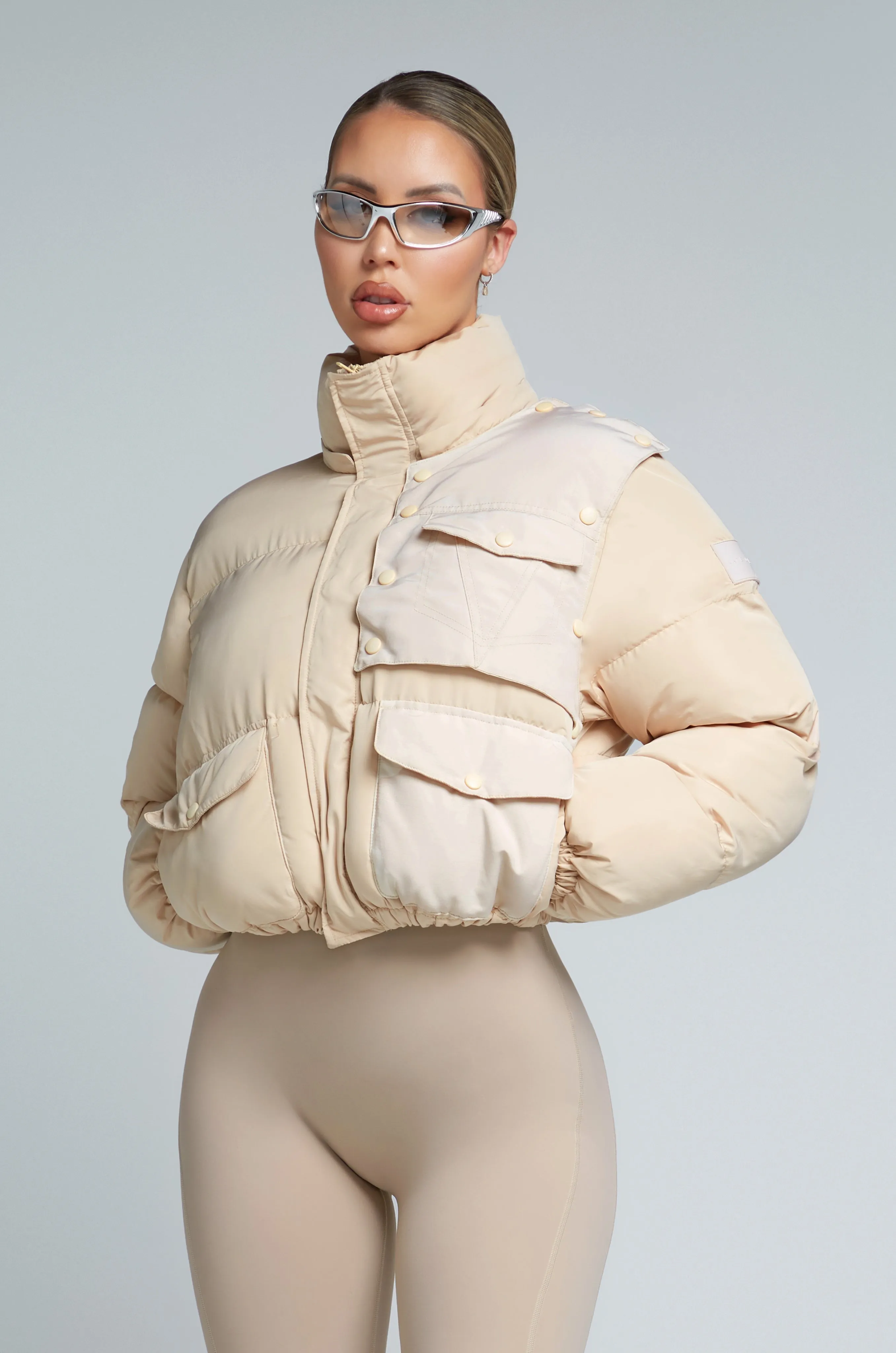 W23/24 KG Cropped Puffer Jacket - Latte