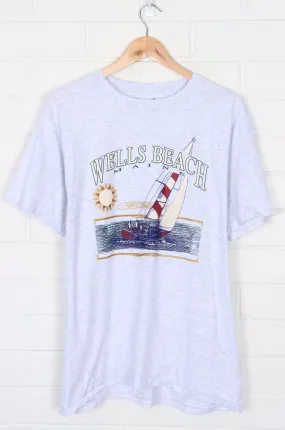 Wells Beach Maine Sail Boat Single Stitch T-Shirt USA Made (L)